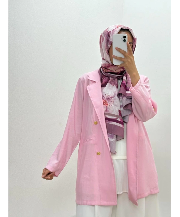 PEMBE DÜĞME DETAYLI CEKET