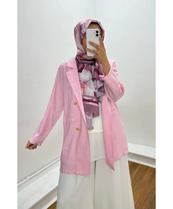 PEMBE DÜĞME DETAYLI CEKET