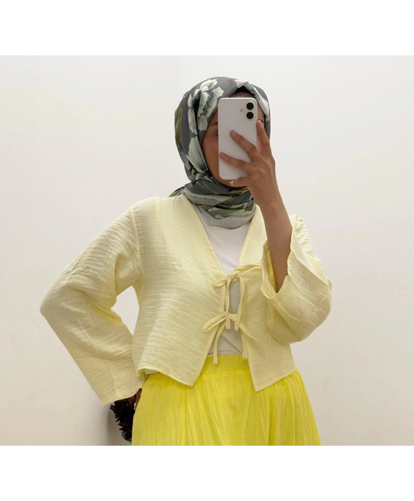 SARI BAĞLAMALI PAMUKLU BOLERO