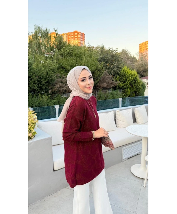 SİMLİ OVERSIZE TRİKO KAZAK - BORDO