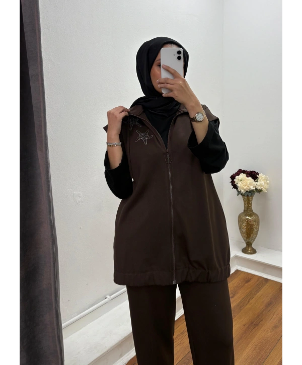 YELEK OYSHO PANTOLONLU TAKIM - KAHVERENGİ