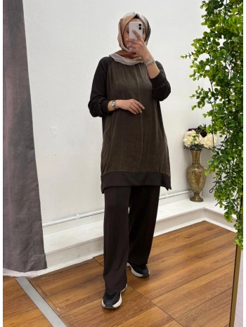 Oysho Kumaş Rahat Kesim İkili Takım Kahve