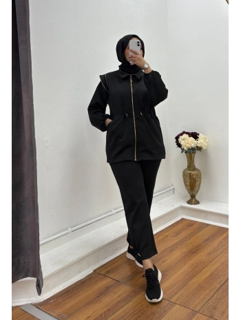 FERMUAR DETAYLI OYSHO PANTOLONLU TAKIM - SİYAH