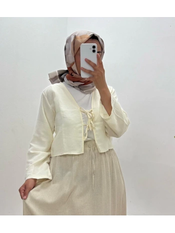 KREM BAĞLAMALI PAMUKLU BOLERO