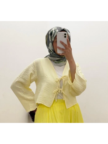 SARI BAĞLAMALI PAMUKLU BOLERO