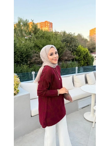 SİMLİ OVERSIZE TRİKO KAZAK - BORDO