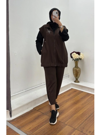 YELEK OYSHO PANTOLONLU TAKIM - KAHVERENGİ