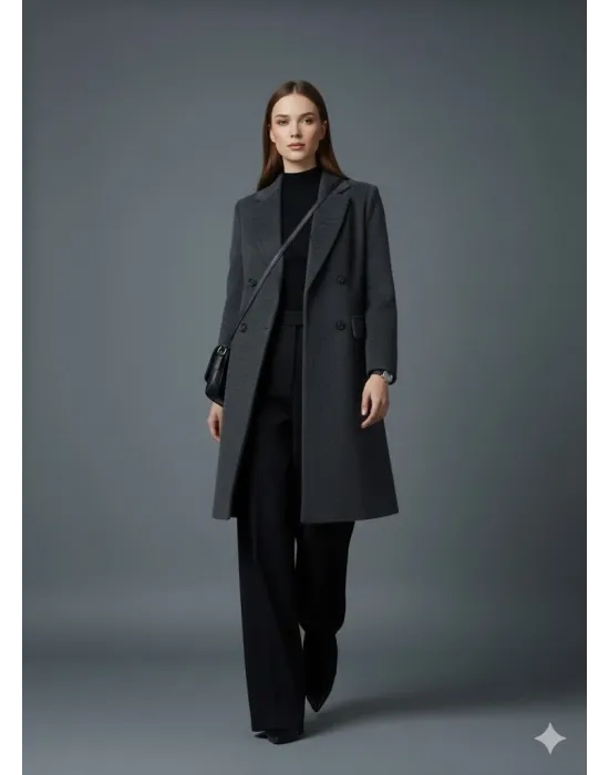 Antrasit Milano Stil Uzun Kaban