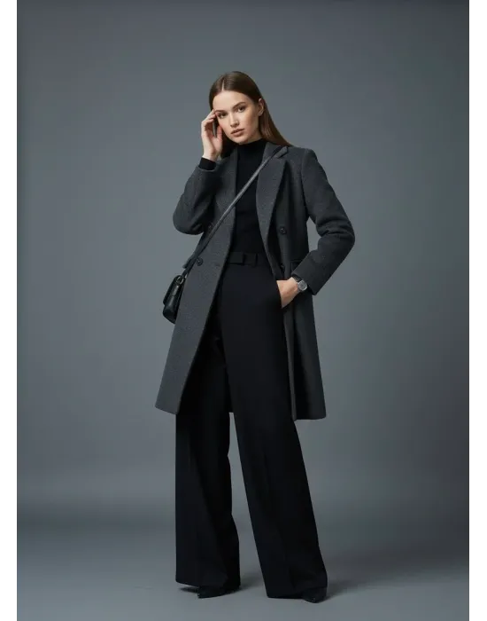 Antrasit Milano Stil Uzun Kaban