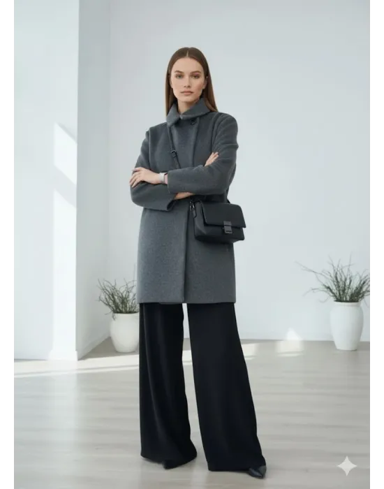 Antrasit Moskov Premium Kruvaze Yünlü Kaşe Kaban