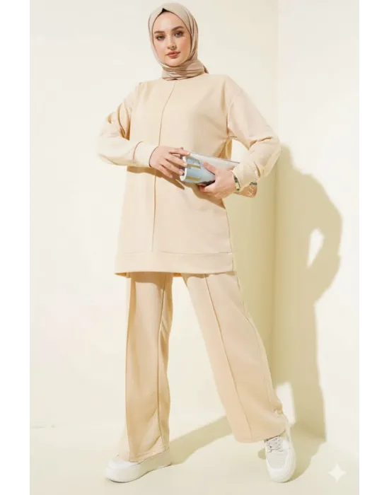 Bej Çımalı Basic İkili Eşofman Takım