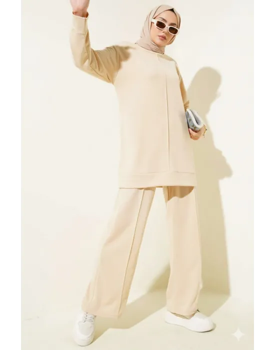 Bej Çımalı Basic İkili Eşofman Takım