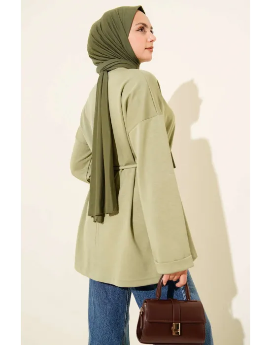 Bisiklet Yaka İp Kuşaklı Tunik Haki