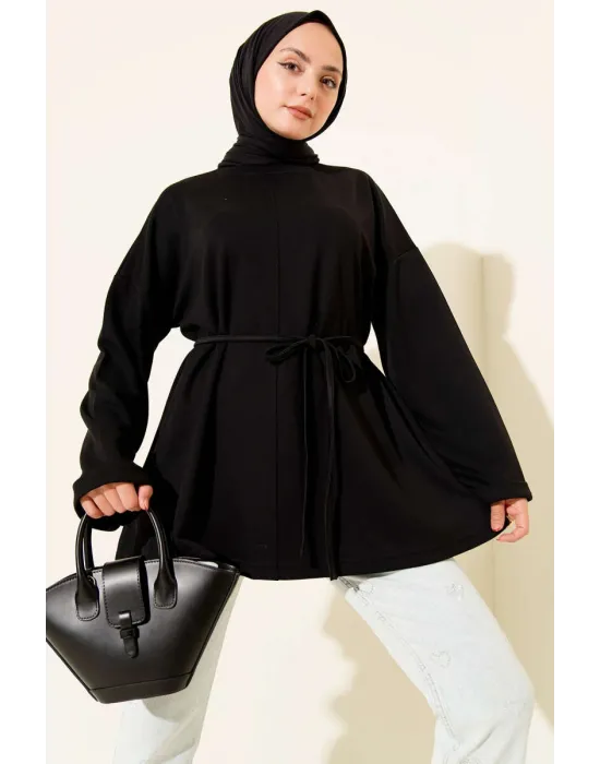 Bisiklet Yaka İp Kuşaklı Tunik Siyah