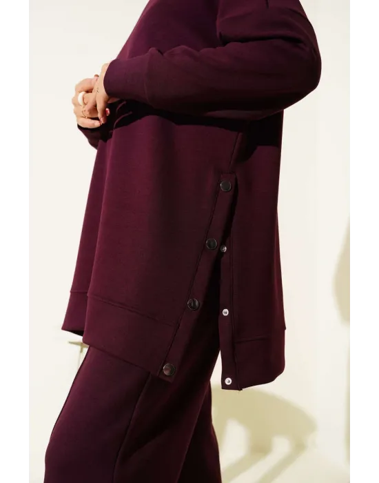 Bisiklet Yaka Yanları Metal Düğmeli İkili Takım Mürdüm