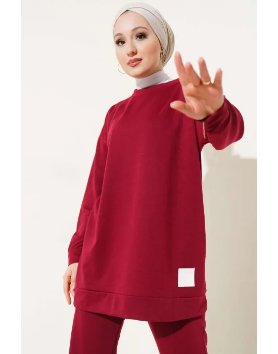 Bordo Arma Detaylı Ribanalı Rahat Kesim İkili Takım