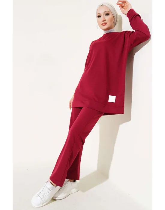 Bordo Arma Detaylı Ribanalı Rahat Kesim İkili Takım