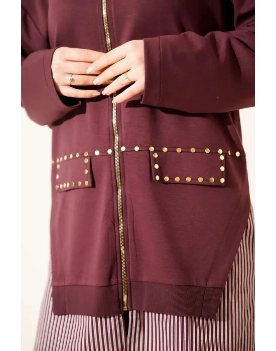 Bordo Premium Çizgili Ofis Şıklığı İkili Takım