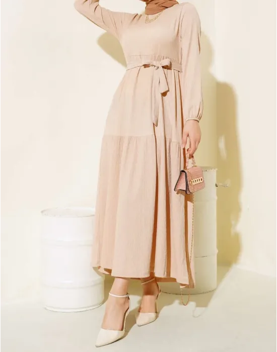 Bürümcük Kat Kat Elbise Bej