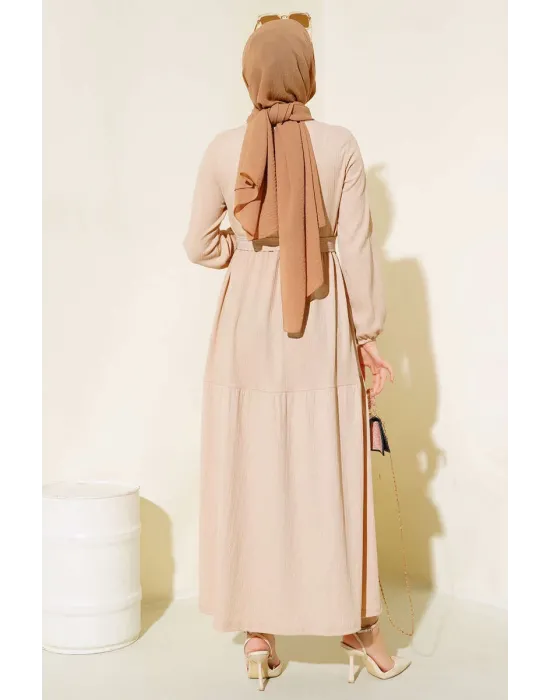 Bürümcük Kat Kat Elbise Bej