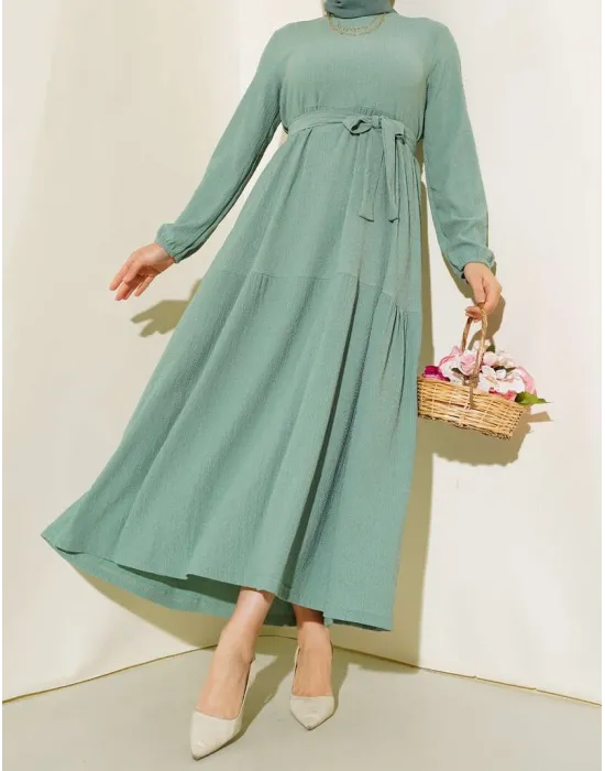 Bürümcük Kat Kat Elbise Çağla Yeşili