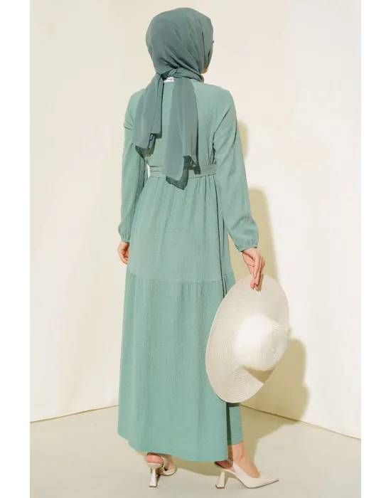 Bürümcük Kat Kat Elbise Çağla Yeşili