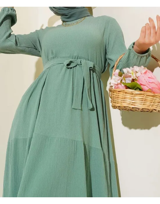 Bürümcük Kat Kat Elbise Çağla Yeşili