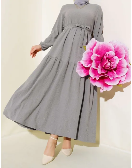 Bürümcük Kat Kat Elbise Gri