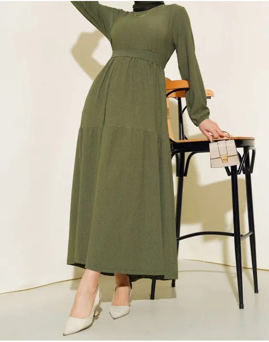 Bürümcük Kat Kat Elbise Haki