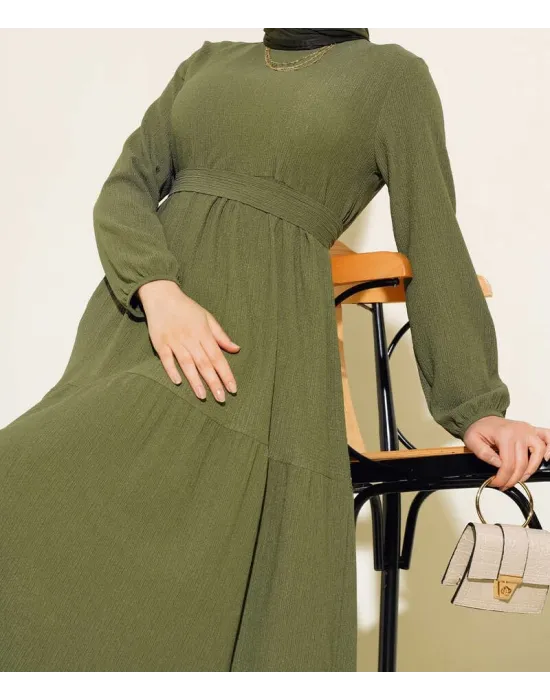 Bürümcük Kat Kat Elbise Haki