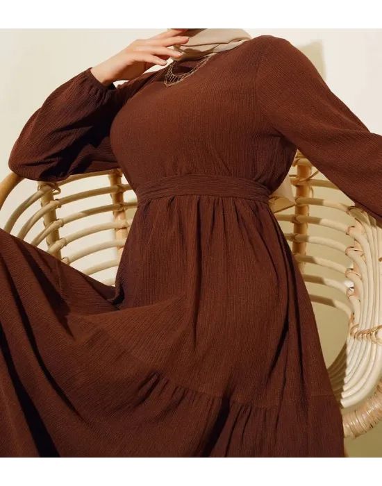 Bürümcük Kat Kat Elbise Kahve