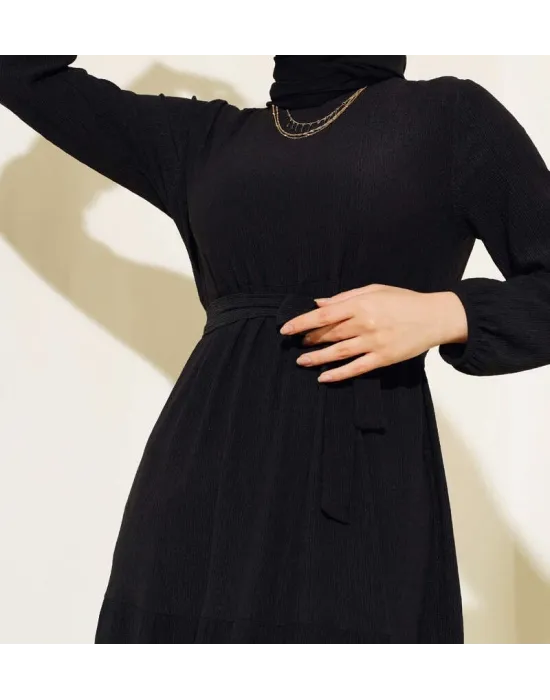 Bürümcük Kat Kat Elbise Siyah