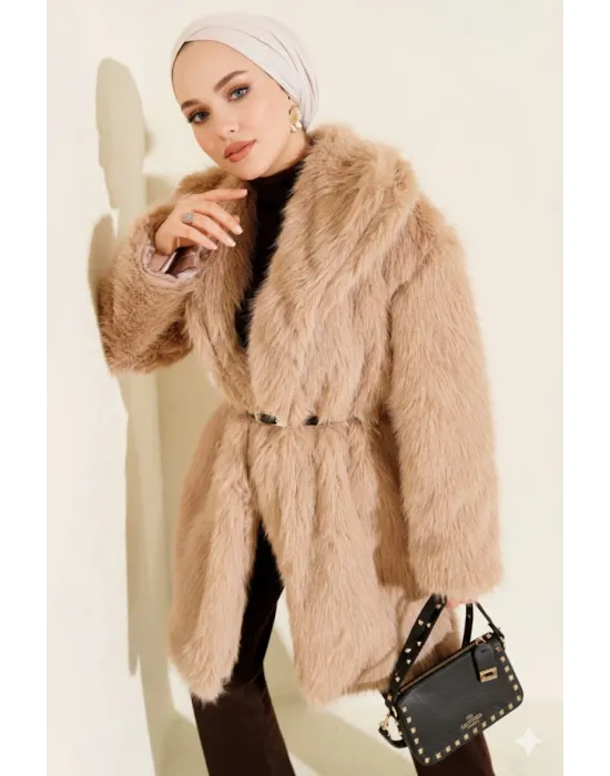 Camel Lüks Kürk Detaylı Uzun Kaban