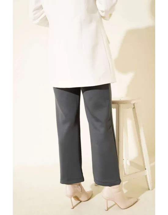 Füme Çımalı Yüksek Bel Boru Paça Pantolon