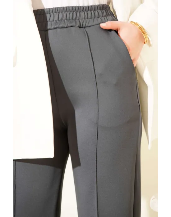 Füme Çımalı Yüksek Bel Boru Paça Pantolon