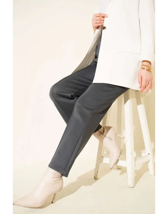 Füme Çımalı Yüksek Bel Boru Paça Pantolon