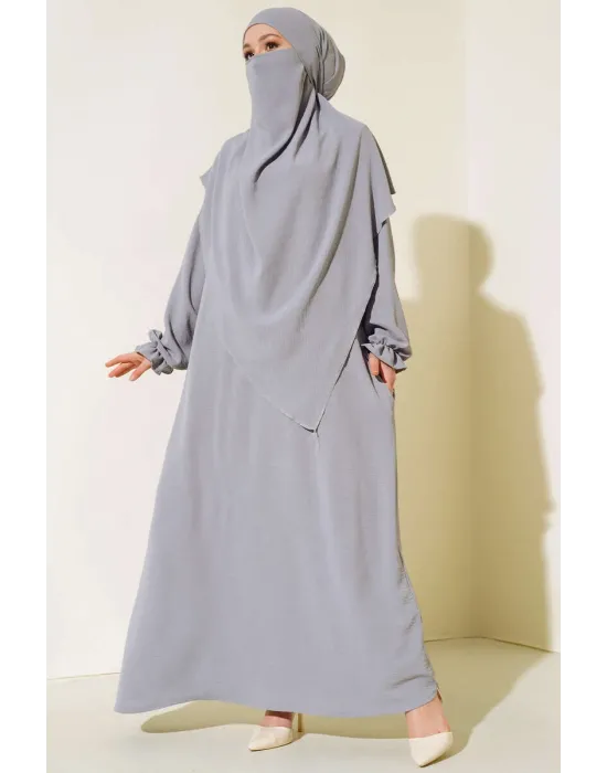 GRİ SULTAN MODEL GENİŞ PEÇELİ FERACE TAKIM