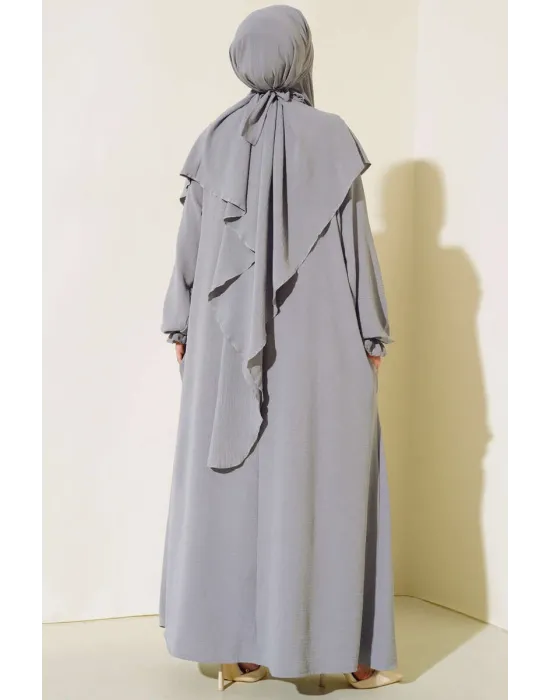 GRİ SULTAN MODEL GENİŞ PEÇELİ FERACE TAKIM