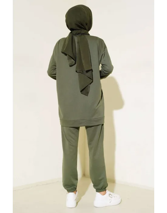 Haki Arma Detaylı Ribanalı Rahat Kesim İkili Takım