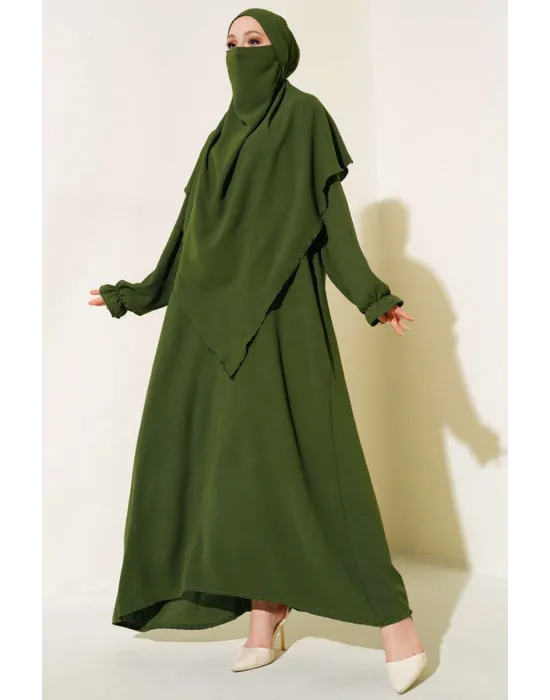 HAKİ SULTAN MODEL GENİŞ PEÇELİ FERACE TAKIM