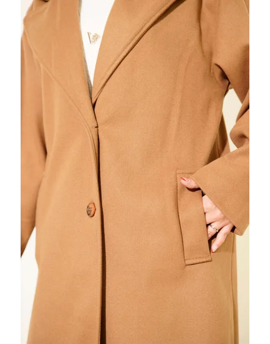 Kahve Premium Kruvaze Yaka Oversize Uzun Kaşe Kaban