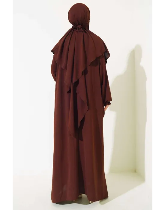 KAHVE SULTAN MODEL GENİŞ PEÇELİ FERACE TAKIM