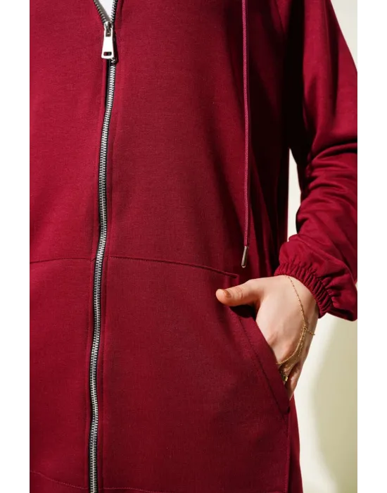 Kanguru Cepli Fermuarlı İkili Takım Bordo