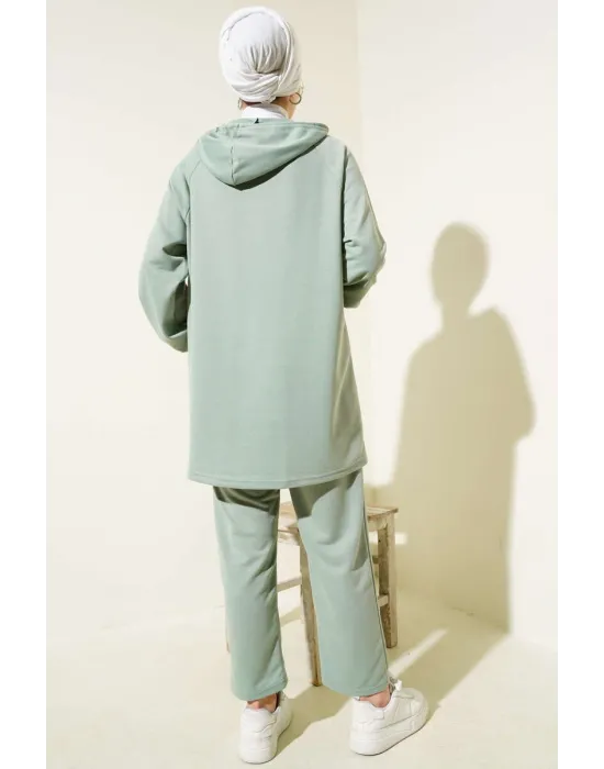 Kanguru Cepli Fermuarlı İkili Takım Çağla Yeşili