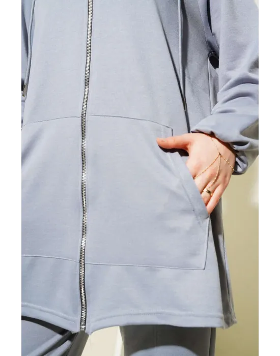 Kanguru Cepli Fermuarlı İkili Takım Gri