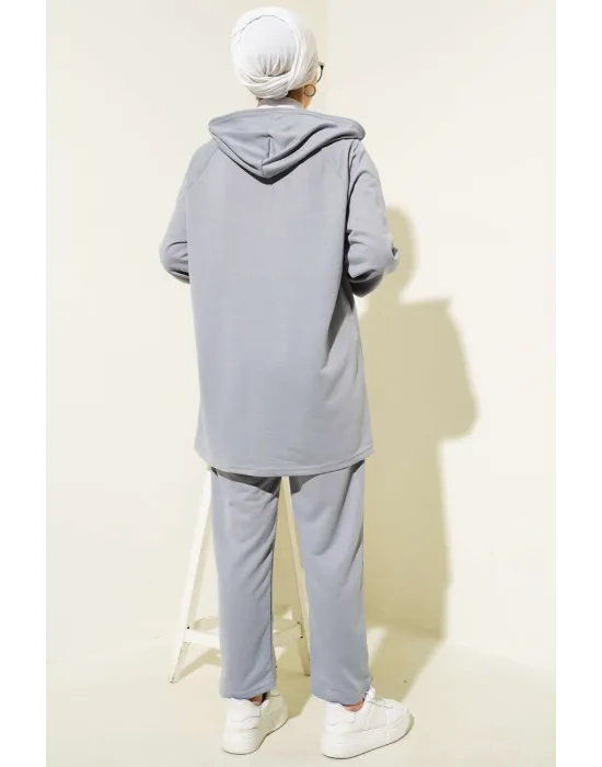 Kanguru Cepli Fermuarlı İkili Takım Gri