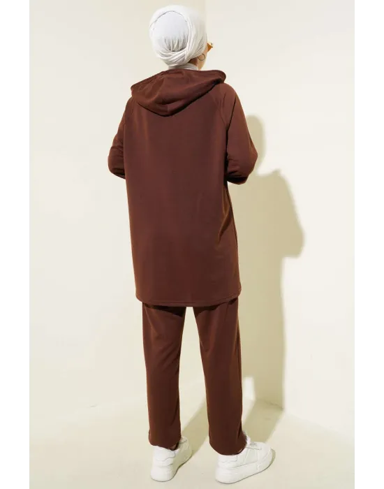 Kanguru Cepli Fermuarlı İkili Takım Kahve