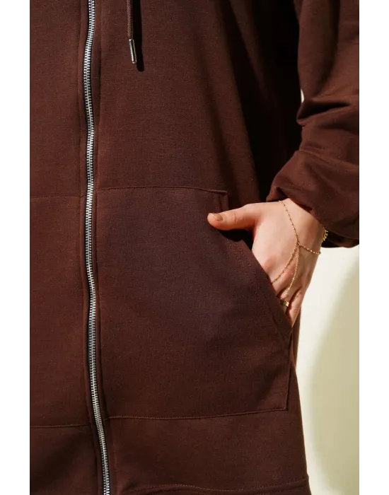 Kanguru Cepli Fermuarlı İkili Takım Kahve