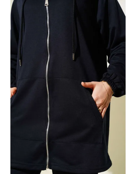 Kanguru Cepli Fermuarlı İkili Takım Lacivert