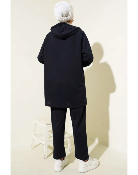 Kanguru Cepli Fermuarlı İkili Takım Lacivert